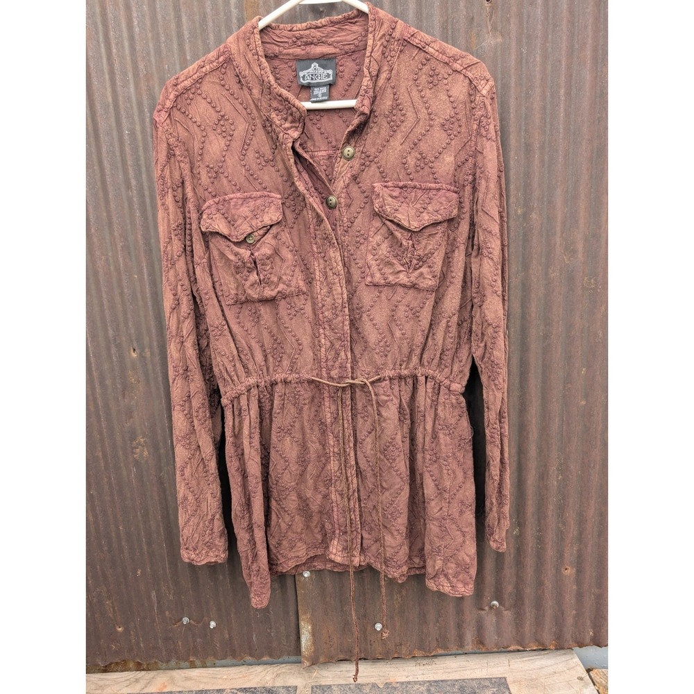 Angie Embroidered Utility Jacket Women Small Brown Boho Goblin Gremlin Grunge